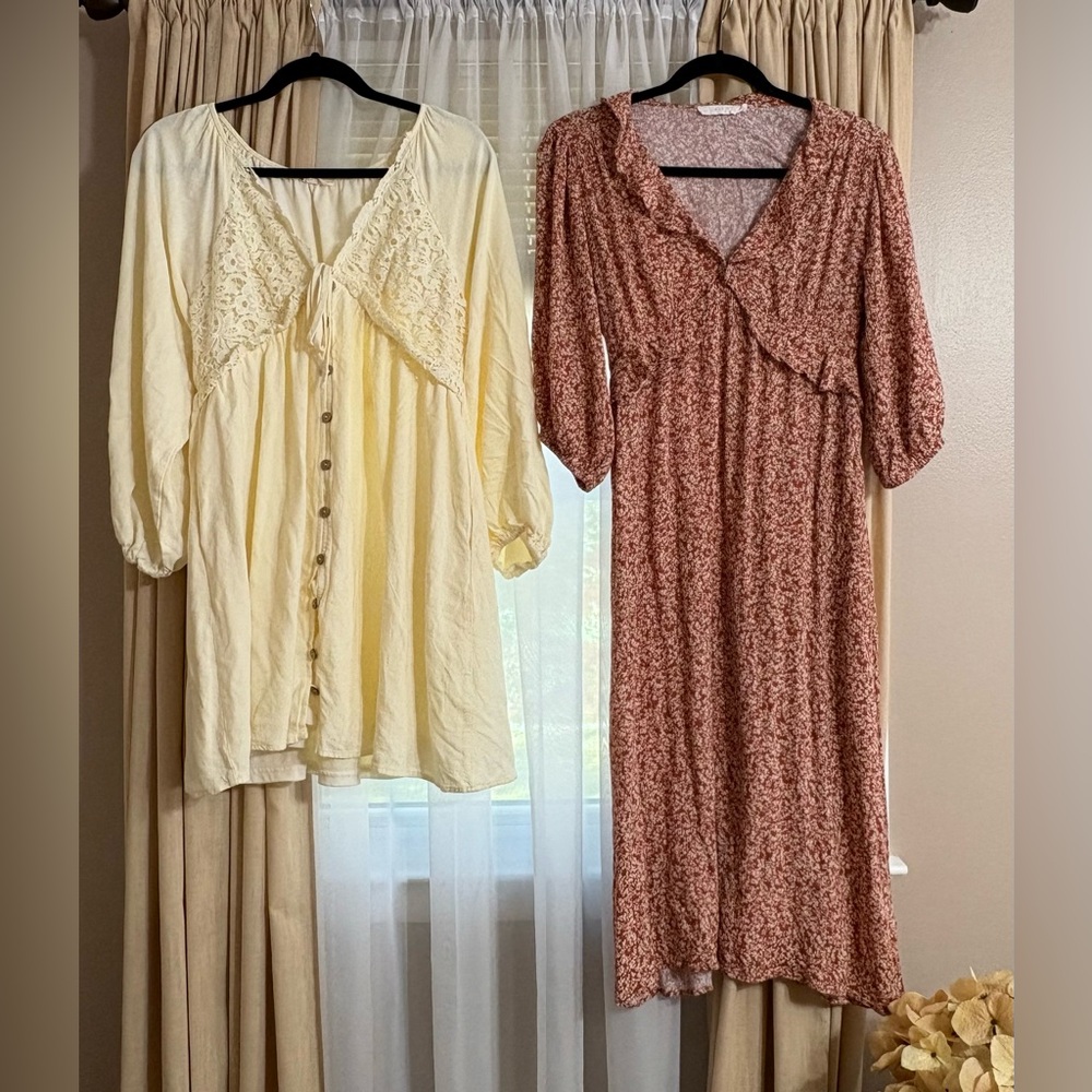 Pinkblush Maternity Postpartum Small Dress Bundle Crochet Lace/Ruffle Midi
